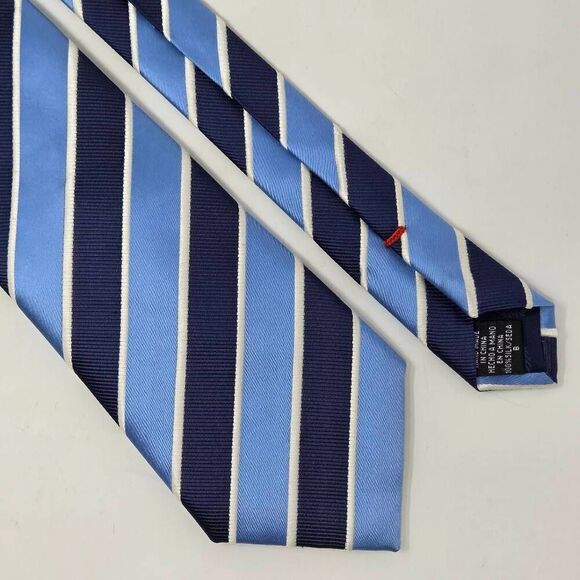 CHAPS RALPH LAUREN SILK TIE BLUE WHITE MIXED TEXTURE SATIN STRIPE 3.75" X 58" - Picture 1 of 3